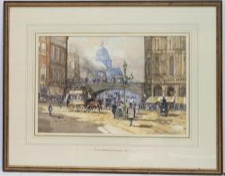 Original painting of St Pauls Cathedral and Blackfriars Bridge circa 1887 by John Sutton. Framed and