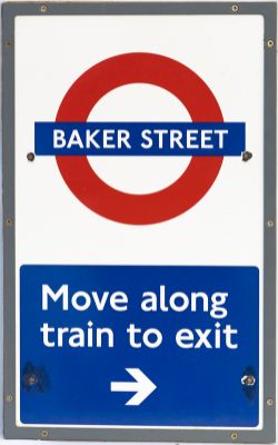 London Underground enamel target/bullseye station sign BAKER STREET MOVE ALONG TRAIN TO EXIT.