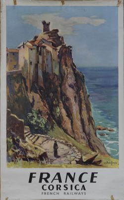 Poster SNCF FRANCE CORSICA by Arthur Fages issued in 1961. Measures DR (metric size) 950mm x
