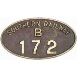 Southern Railway cabside numberplate SOUTHERN RAILWAY B172 ex London Brighton & South Coast