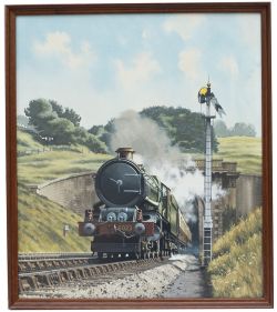 Original painting by George Heiron of GWR King 6023 King Edward II at Box Tunnel. Framed and
