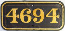 Great Western Railway cast iron cabside numberplate 4694 ex Collett 0-6-0PT built at Swindon in