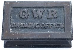 GWR cast iron paperweight GWR DRAWING OFFICE, ex Swindon Works. In excellent condition measuring 4in