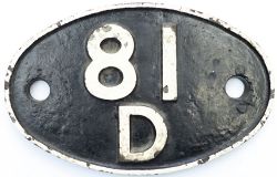 Shedplate 81D Reading 1948 to January 1965. This ex GWR shed had 90 locos in the 1950s including a