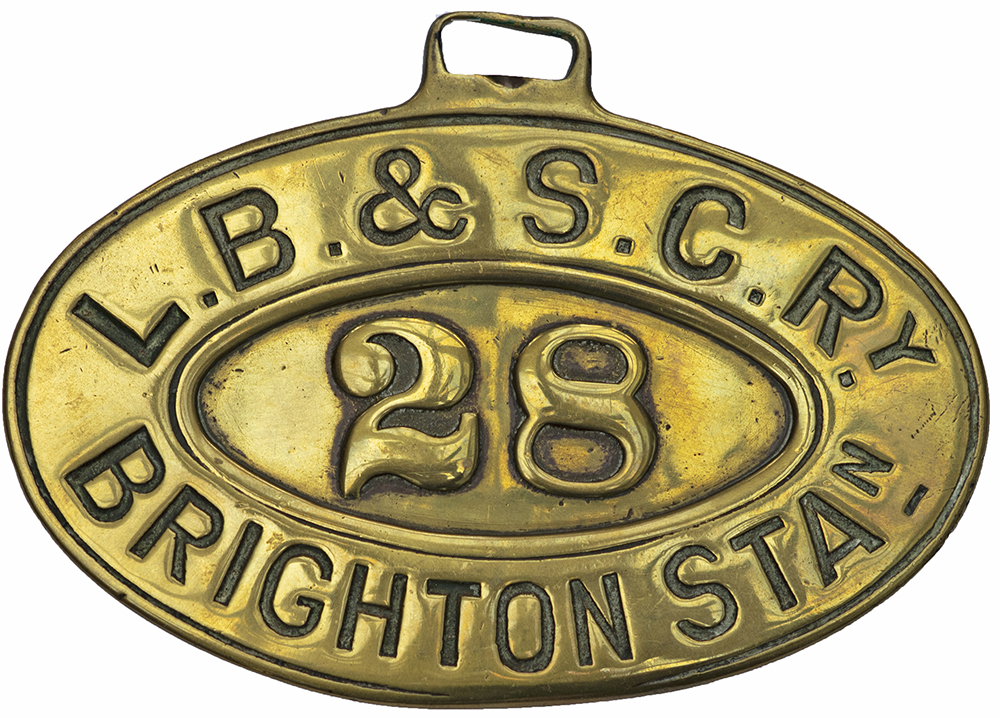 London Brighton and South Coast Railway licensed horse drawn taxi cab drivers badge L.B.& S.C.RY