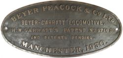 Worksplate BEYER PEACOCK & CO LTD BEYER GARRATT LOCOMOTIVE H. W. GARRATTS PATENT No 17165 AND