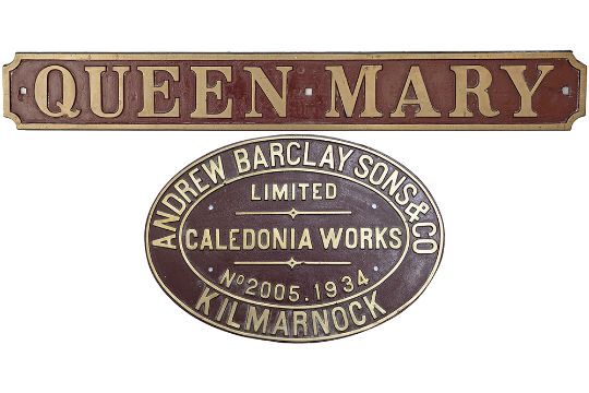 Nameplate QUEEN MARY ex Andrew Barclay 0-4-0ST built in 1934 as works number 2005 and delivered - Image 1 of 2