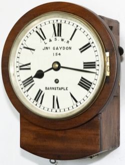 London and South Western Railway 8 inch Mahogany cased drop dial fusee clock with a cast brass bezel