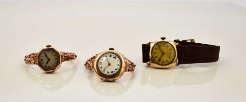 Three early 20th century 9ct gold wristwatches