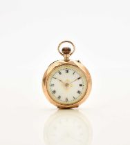 A lady's 9ct enamelled gold open face fob watch