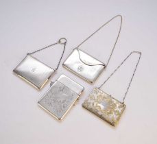 Three silver card cases and a plated purse