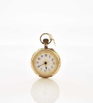 A lady's enamelled 14ct gold open face fob watch