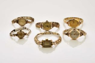 A collection of lady's 9ct gold and gold plated bracelet wristwatches