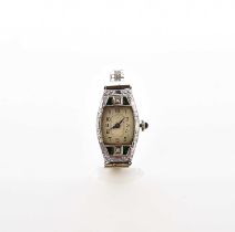Bulova: A ladies 14k white gold stone set dress watch