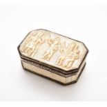 A 19th century white metal mounted mother of pearl snuff box