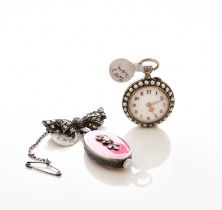 Two lady's enamel and jewelled fob watches