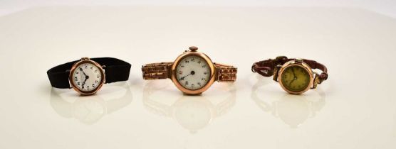 Three lady's 9ct gold wristwatches