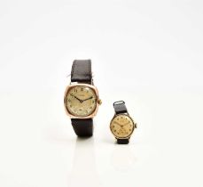 Cyma: A gentleman's and a lady's 9ct gold wristwatches