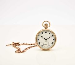 A 9ct gold open face pocket watch with 9ct gold Albert