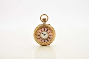 A lady's 18ct gold enamelled half hunter pocket watch
