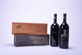 Two cased magnum bottles of Fernando Alonso wine, one signed