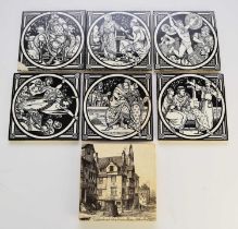 Minton 'Early English History' tiles by Moyr-Smith and one teapot stand