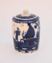 Caughley 'Fisherman' tea canister with matched cover, circa 1785