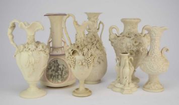 Group of parian ornamental figures and vases, 19th century