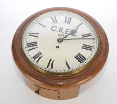 An oak cased industrial fusee wall clock, dated 1938