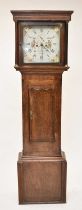 A George III inlaid oak painted dial longcase clock, John Harrison, Audlem