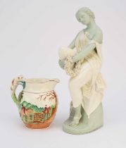 A Minton tinted parian figure and a Wedgwood hunting jug