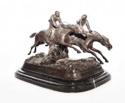 A bronze equestrian group, 20th century