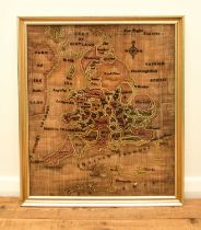 A needlework map of Britain, framed