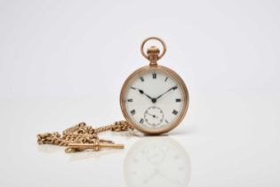 A 9ct gold open face pocket watch with 9ct gold Albert