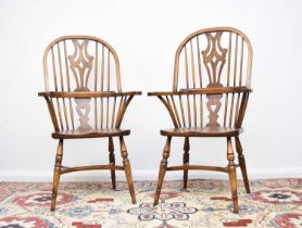 A set of six reproduction ash Windsor armchairs