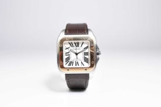 Cartier: A gentleman's stainless steel and 18ct gold Santos 100 wristwatch