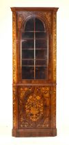 A reproduction Dutch marquetry standing corner cabinet
