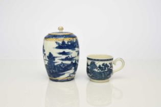 Caughley tea canister and a custard cup, 18th century