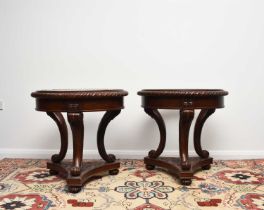 A pair of Louis XV style drum-topped occasional tables