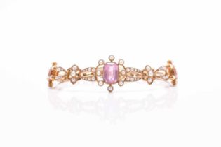 An early 20th century pink tourmaline and seed pearl bracelet