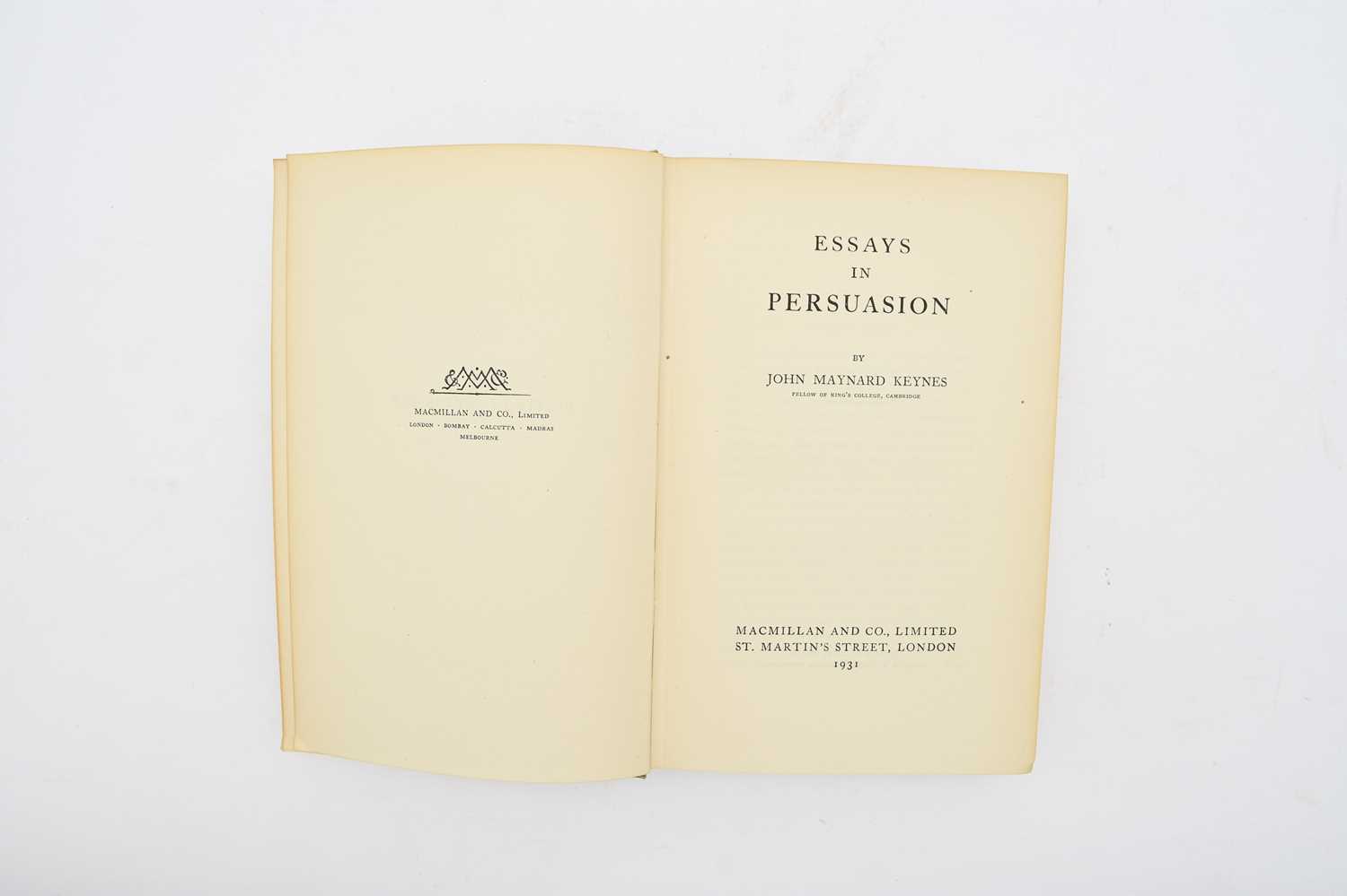 KEYNES, John Maynard, Essays in Persuasion, 1st edition 1931. Bookplates on pastedowns. - Image 2 of 2