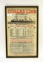 CUNARD LINE POSTER, 1884, printed in red and black, advertising Royal Mail steamers to New York and