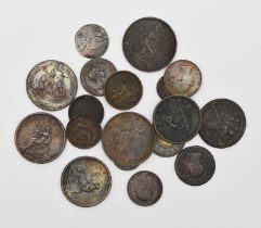 A small collection of UK copper and bronze coinage comprising -