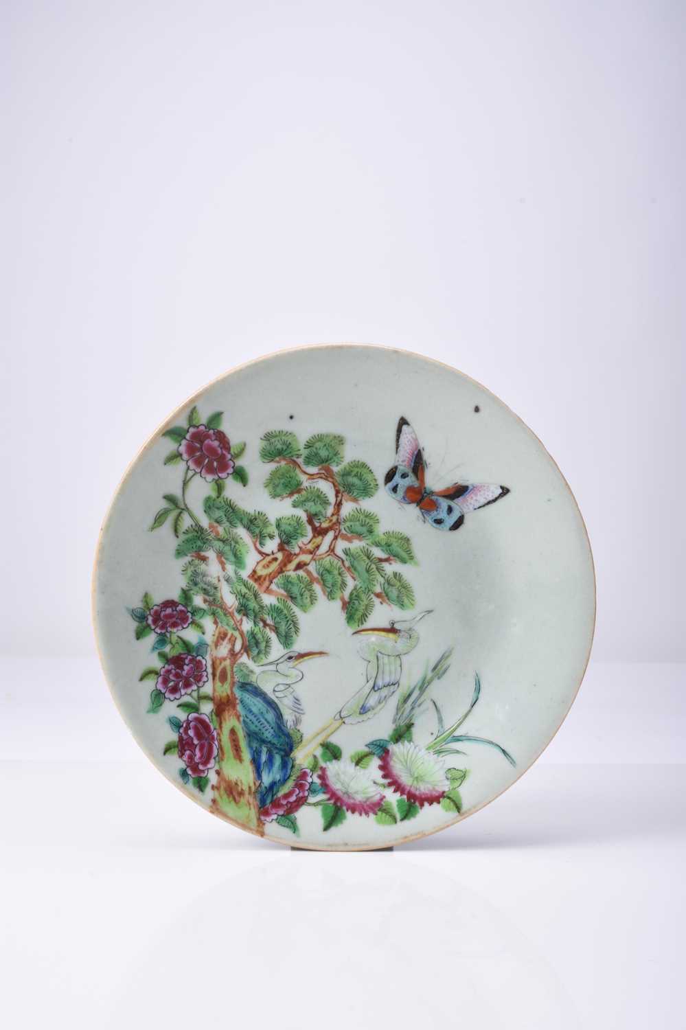 Nine Chinese celadon famille rose dishes, Qing Dynasty - Image 6 of 18