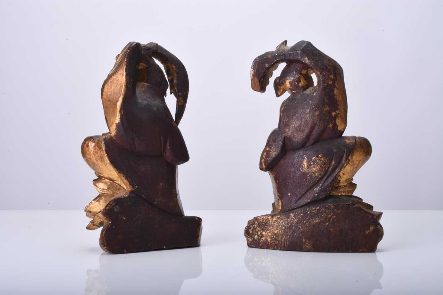 A pair of Chinese gilt wood figures of the twins Hehe Erxian, Qing Dynasty - Image 2 of 2