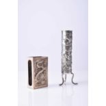 Wang Hing, a Chinese silver bud vase and matchbox holder