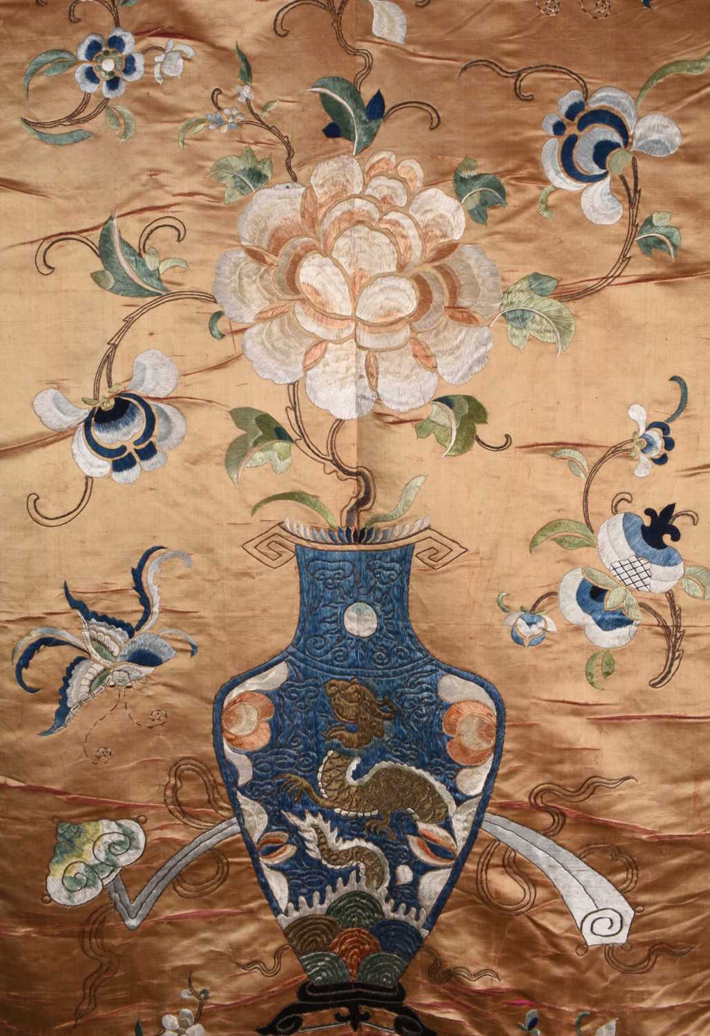 A Chinese embroidered silk wall hanging, Qing Dynasty - Image 2 of 2