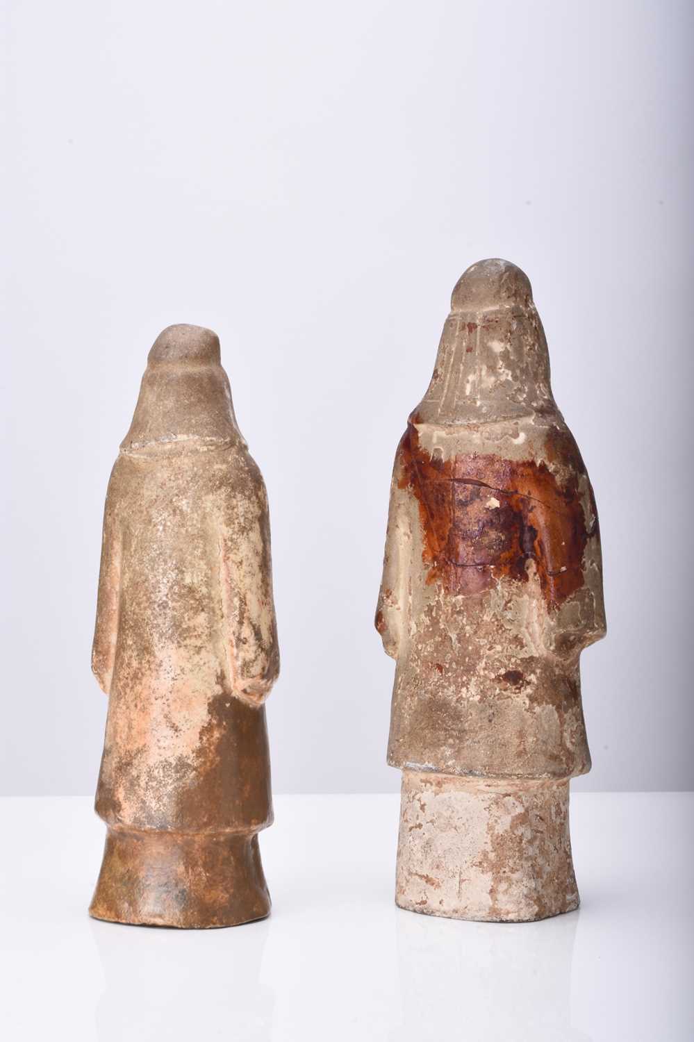 Two Chinese buff pottery attendant figures, Tang Dynasty - Image 3 of 3