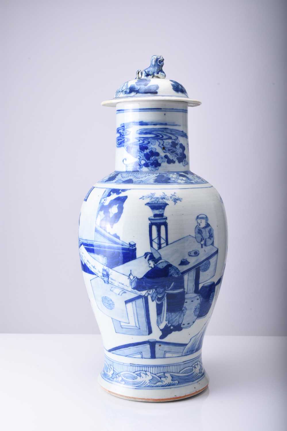 A Chinese blue and white vase and cover, late Qing Dynasty