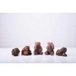 A group of five Japanese wood netsuke of animals, 20th century